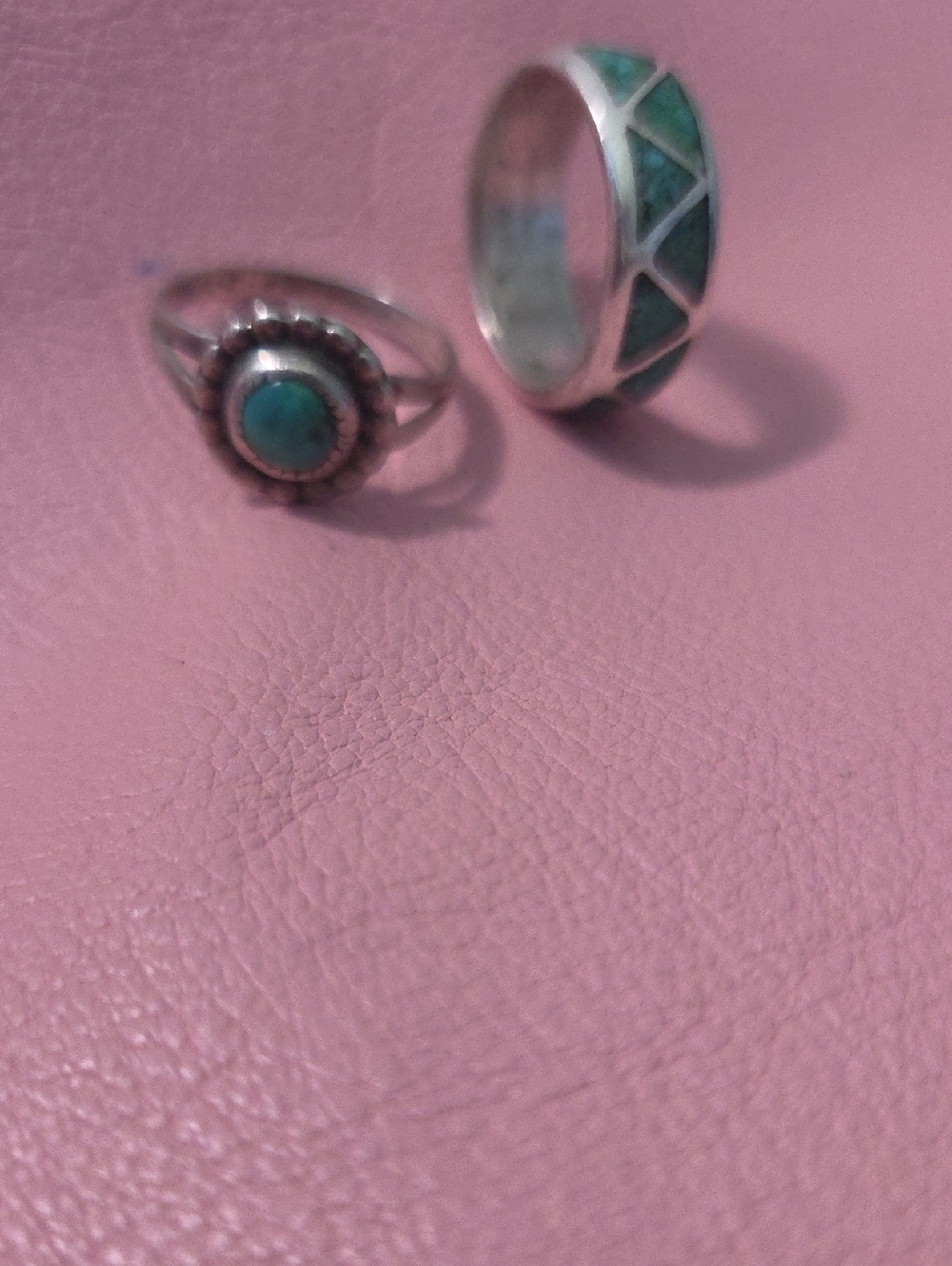 Silver Turquoise Inlay Ring and Turquoise Stone Ring Also Sterling.